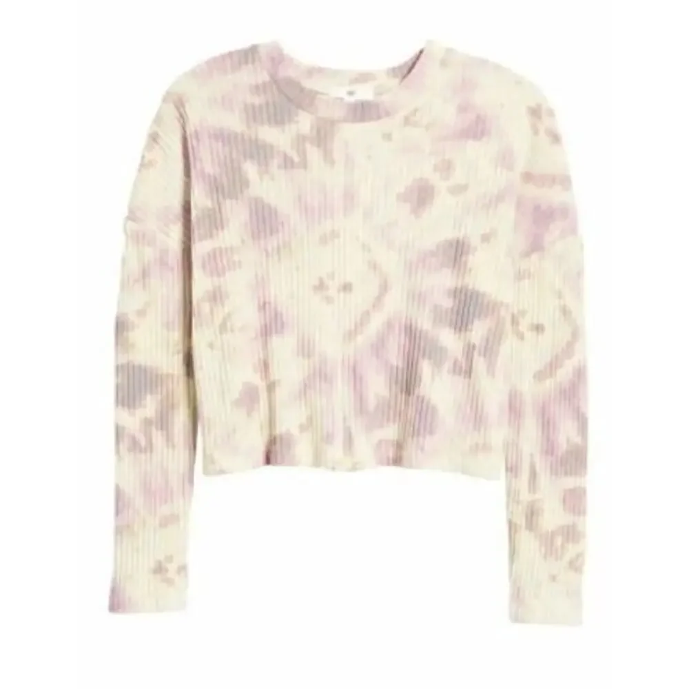 BP. Women's Tie Dye Crop Long Sleeve Ribbed T-Shirt‎ Pink & Beige Large MSRP $29